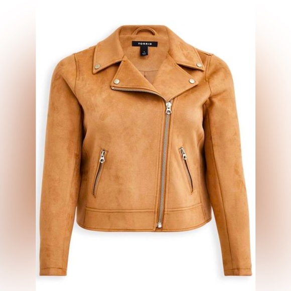 Torrid size 3x brown stretch faux suede moto jacket- LIKE NEW condition! - Picture 1 of 9